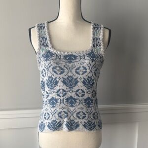 Pilcro Anthropologie Soft woven Blue and Cream Patterned Tank